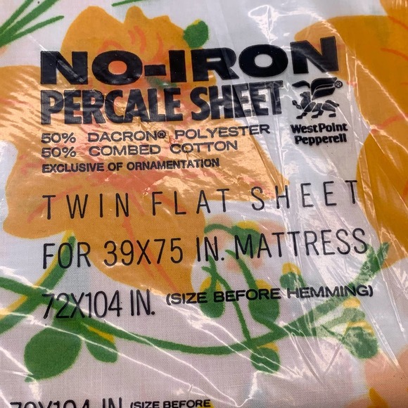 Vintage Martex Twin Flat Sheet Bright Yellow Daffodils NEW - Picture 3 of 5